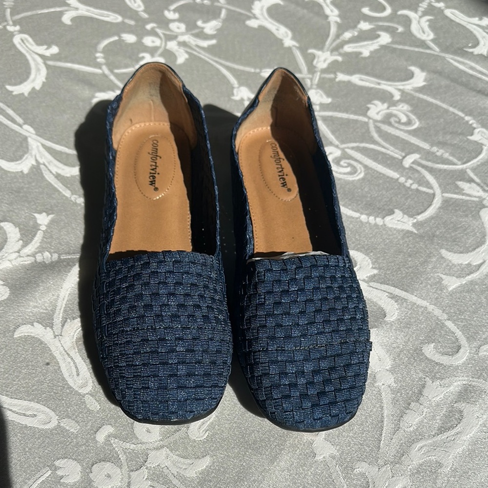Comfortview Women's Bethany Navy Stretch Woven Slip-On Flats 8.5